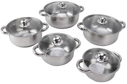 Ensemble de Batterie de Cuisine, 5 Pièces de Casseroles et Poêles Professionnelles en Acier Inoxydable Comprenant une Casserole, une Sauteuse, une Marmite avec Couvercles, une
