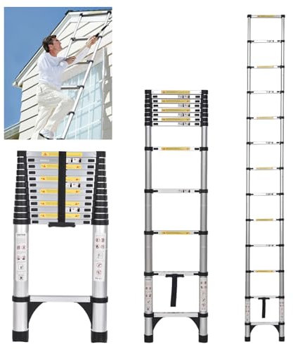 JADDUO 6.2m Telescopic Ladder, Aluminium Extension Ladder EN131 Certified, Lightweight & Portable Foldable Ladder for Home Use, 150kg Load Capacity