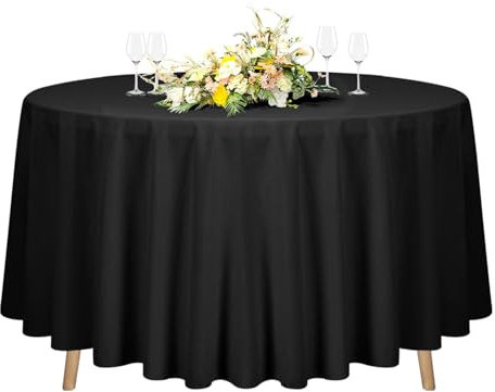1 Packungen Schwarz Runde Tischdecke 228 cm, Tischdecke Schwarz Stoff Rund Polyester Tischdecke, Waschbare Tischdecke für Hochzeitsfeier, Restaurant, Banketttisch (Für Ø90-180cm Tische)