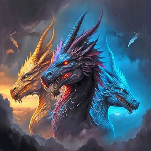 Complet de Diamond Painting 5D Dragon,Complet DIY pour Adultes et Enfants,Art du Diamant Dragon,art de diamant rond complet Peinture Dragon Fantaisie,Peinture Diamant pour Décoration Murale,30x30cm