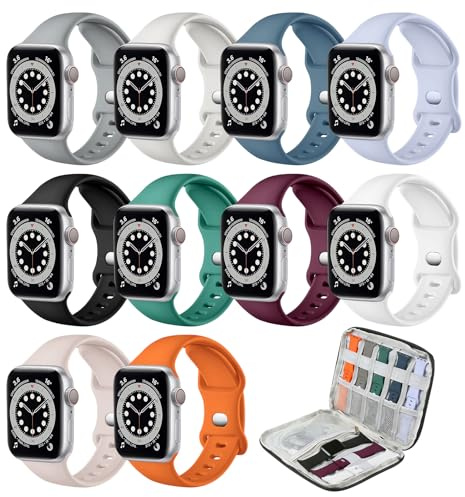 Zspoly 10 Stück Silikon Armbänder Kompatibel mit Apple Watch Armband 44mm 45mm 46mm 49mm 42mm(Series 1/2/3), Sport Weiche Band mit Aufbewahrungshülle für iWatch Ultra Series 11 10 9 8 7 6 5 4 3 2 1 SE