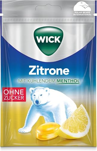 WICK Hustenbonbons Zitrone und natürliches Menthol ohne Zucker – Wohltuendes Hustenbonbon mit Zitronensaft und Menthol für ein tiefes Atemerlebnis – 5er Pack (1 x 72 g)
