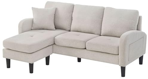 SHAIRMB Ecksofa mit Chaiselongue, 3 Sitzer Sofa in L-Form, Modulares Sofa 160 cm Breit, Cordstoff, Kunststoffbeine, Ideal für Wohnzimmer, Apartments und Büros