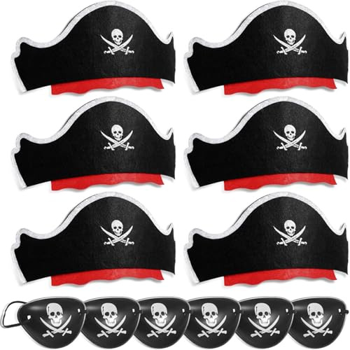 Gleemix 12 Stück Piraten Deko Kindergeburtstag, Karneval Piratenhut Kinder Augenklappe Pirat, Filz Maske für piratenparty Geburtstagsdeko, Fasching Verkleidung, Halloween Maskenball