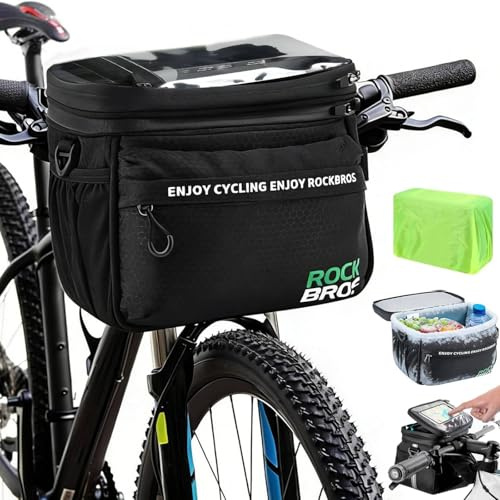 Bolsa para Manillar de Bicicleta, Alforja Delantera para Bicicleta Eléctrica y MTB，Impermeable con Pantalla Táctil, Aislada Térmica con Papel de Aluminio, Soporte para Móvil hasta 6.5, Bikepacking