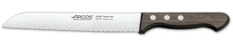 Arcos Serie Atlantico - Cuchillo Panero - Hoja Serrada de Acero Inoxidable de 200 mm - Mango de Madera Palisandro Color marrón