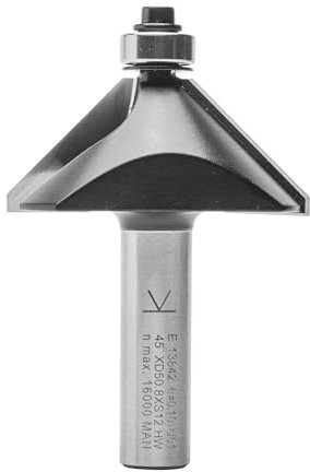 ENT 13842 Fasefräser HW, Schaft (S) 12 mm, Durchmesser (D) 50,8 mm, NL 19 mm, E 45°, SL 40 mm, mit Kugellager