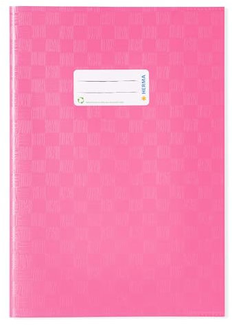 HERMA 7451 Heftumschlag A4 Bast Rosa, Hefthülle mit Beschriftungsetikett & Baststruktur aus strapazierfähiger & abwischbarer Polypropylen-Folie, Heftschoner für Schulhefte, farbig