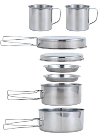 BeGrit Backpacking Camping Cookware Picnic Cooking Cook Set for Hiking (8pcs/Set, 410 Stainless Steel) by BeGrit