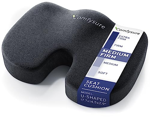Memory Foam Seat Cushion - Tailbone Pain Relief Cushion, Non-Slip Sciatica Pain Relief Pillow - for Office Chair, Car, Wheelchair, Computer, Desk Chair - Coccyx, Lower Back Support (Black)