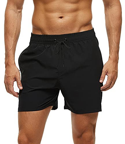 Arcweg Badehose für Herren mit Reißverschlusstasche Atmungsaktiv Wasserabweisend Badeshorts Männer Trainingsshorts Elastisch Verstellbar Mit Tunnelzug Meshfutter Schwarz L(EU)