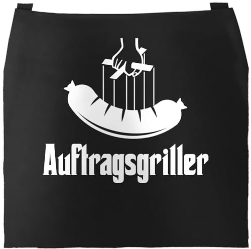 MoonWorks® Grill-Schürze für Männer mit Spruch Auftragsgriller Wurst Bratwurst Grillfather Baumwoll-Schürze Küchenschürze schwarz unisize
