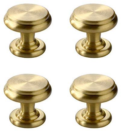 Tiazza 4Pcs Mid-Century Modern Style Solid Pure Brass Single Hole Knobs Pull Jewelry Box Cabinet Door Drawer Small Handle