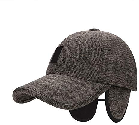 QCHOMEE Wintermütze Herren Baseball Cap Mit Ohrenklappen Baseballmütze Winter Sport Snapback Cap Warme Mütze Wolle Baseball Kappe Verstellbar Cap Schirmmütze für Reise Outdoor Freizeit Camping