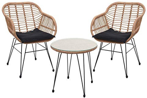 Mendler Poly-Rattan Garnitur HWC-G17, Balkon-Set Gartengarnitur Sitzgruppe Stuhl, Seil - naturfarben, Kissen anthrazit