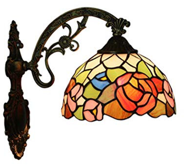 Yjmgrowing Tiffany Rose Style Vitrail Vintage Applique murale Luminaire Lampe à 8 pouces 1 Applique murale pour Balcon Hall d'entrée Chambre de chevet Art Lighting,220V, E27