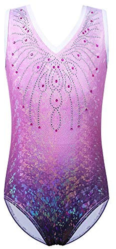 ZNYUNE Mädchen Farbverlauf Gymnastikanzug Ärmellos Kinder Gymnastik Trikot Klassisch 254 Purple 8A