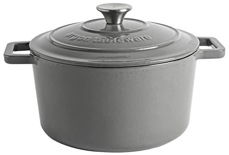 Argon Tableware 4.5L Round Cast Iron Casserole Dish with Self-Basting Lid - Slate Grey - 1x Induction Hob Cooking 4.75QT Dutch Oven Bread Baking Serving Roasting Stew Stock Pot Cookware Pan