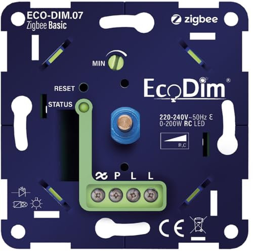 EcoDim - LED-Dimmer - Smart WiFi - ECO-DIM.07 - Phasenabschnittdimmer RC - ZigBee - Unterputz - Einzeltaste - 0-200W