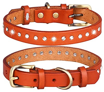 FUNAT Lederhalsband für Hunde - Vintage Rindsleder Mit Oberschicht und Strass