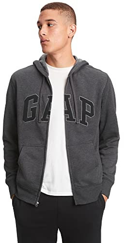 GAP Men's Logo Heritage Hoodie Hooded Full Zip Sweatshirt, New Charcoal Grey, XS