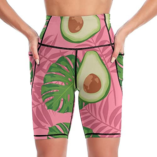 delayer Yogahose Rosa Grüne Monstera Tights Damen Leggings Kurz