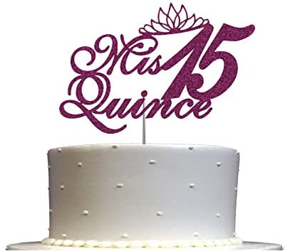 Mis Quince 15 Quinceanera Glitter Cake Topper, Fifteen Birthday Party Decorations Ideas, Premium Quality Decoration, Sturdy Doubled Sided Glitter, Acrylic Stick. Made in USA (Purple)