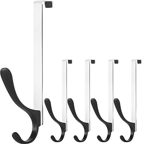 SKOLOO Lot de 5 crochets de porte en métal à suspendre - Pour porte-serviettes, manteaux, noir sur blanc