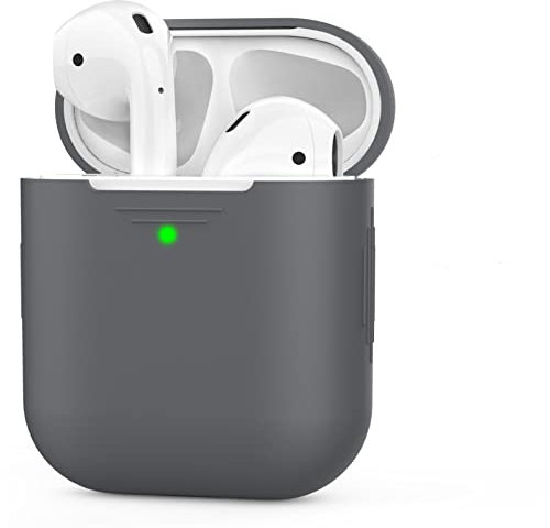 AhaStyle AirPods Case Cover Silicone [Front LED Visible & Supports Wireless Charging] Compatible with Apple Airpods 2&1(2019) (Dark Gray & Without Carabiner)