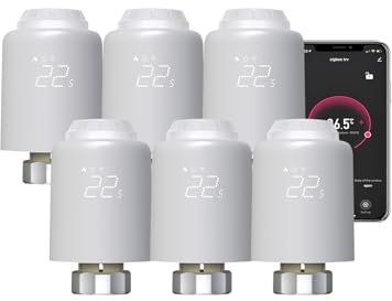 Qiumi Zigbee Thermostat Heizkörperventil, eTRV, Fernbedienung per Smart Life App, Sprachsteuerung, für Warmwasserheizkörpersysteme