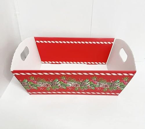 3 X REUSABLE CHRISTMAS FOLDING Gift HAMPER TRAY CARDBOARD BOXES| MAKE YOUR OWN TRAY| CUTE TRADITIONAL SANTA HOLY SLEIGH XMAS LUXURY EVE FESTIVE SEASON DECOR SWEETS TREATS (Red Pines Jolly Plant)