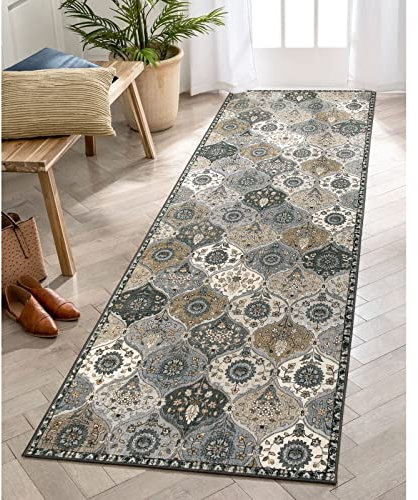 Lahome Marokkanischer Flur-Läufer – 60x200 cm, ultradünn, Vintage, waschbar, Teppichläufer, orientalischer Teppich, rutschfest, Küchenläufer, für Innenbereich, Schlafzimmer, Foyer (60x20 cm, Grau)