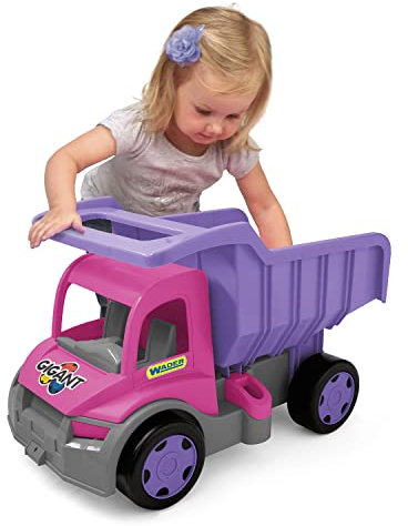 Wader Gigant Kipper limitierter Auflage rosa violett, realistischer Muldenkipper, Tragfähigkeit 150kg, Kippmulde mit Zwei Abschlepphaken, L = 55 cm, robuste Konstruktion, ab 1 Jahr