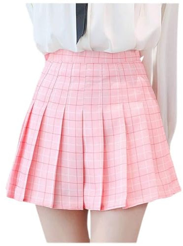 HANXIULIN Jupe Gothique Ado Fille Mini Jupe plissée Taille Haute pour Femmes Mini Jupe Rose Fluo