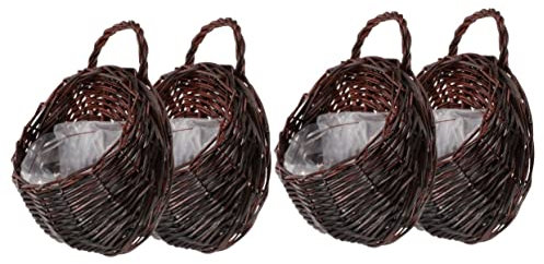 Cabilock 4 Pz Cesto Di Fiori in Rattan Da Appendere Alla Parete Cestini Per Fioriere Intrecciati Sospesi Vasi Per Piante Da Vaso Per Piante Sospeso Conico Di Legno Da Donna Fioriera