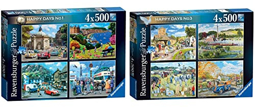 Ravensburger Happy Days Collection No.1 Look North 4x 500 Piece Jigsaw Puzzle Age 10 Years Up & Happy Days No.3 Countryside Nostalgia 4x 500 Piece Jigsaw Puzzles for Adults and Kids Age 10 and Up