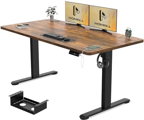 Homall Electric Standing Desk 140x70cm Height Adjustable Sit Stand Desk with USB Charging, Time Reminder, 3 Memory Settings, Wire Management Tray, Rustic Brown