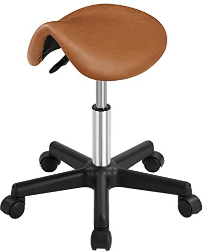Yaheetech Bürohocker Sattelhocker Rollhocker Drehhocker Praxishocker Arbeitshocker mit höhenverstellbaren 5 Rollen Braun