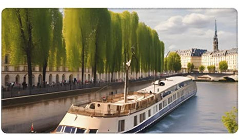 View of The Seine Tapis de souris extra large – Tapis de souris de bureau – 40,1 x 74,9 cm – Tapis de souris de bureau pour ordinateur/ordinateur portable