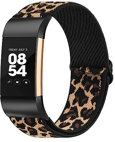 Oumida für Fitbit Charge 2 Armband für Damen Herren, Verstellbares Dehnbares Nylon Ersatz Armbänder NUR kompatibel mit Fitbit Charge 2 (Leopard)