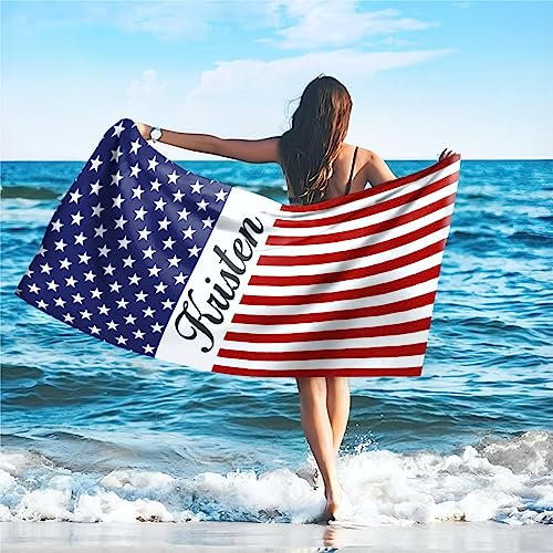 SearchI Personalisiertes Strandtuch mit Individuellem Namen 76X152cm,Schnell Trocknendes Mikrofaser Strandtuch Bequem und Weich Badehandtuch für Strand, Reise, Sauna(US Flagge)