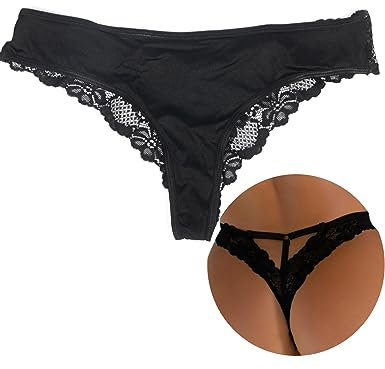 ohyeahlady Perizoma Donna Sexy Hot Thong Donna Intimo con Pizzo Slips di Intima Slip Taglie Forti Bikini Biancheria Intima Mutande Tanga Brasiliana Elasticizzato T Back G-String Nero,L