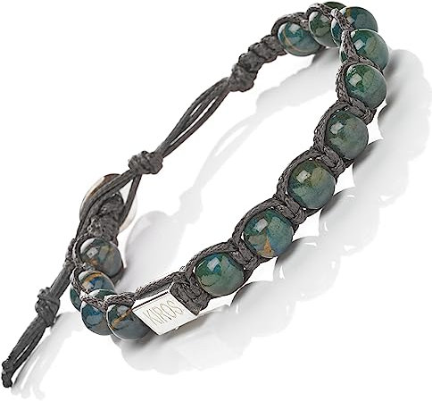 Bracciale Tibetano Buddista Shamballa Tamashi Unisex Uomo Donna realizzato con Pietre Naturali 8 mm, Filo Cerato Nero, Artigianale Fatto a Mano regolabile 3 Misure.