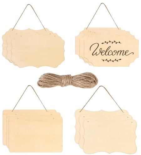 12 Stück Unfertiges holzschild,Hängendes Holzschild mit 2 Löchern und Juteseil Blanko Holzschilder Rechteckiges Hängendes Holzschild zum Aufhängen DIY Basteln,Brandmalerei, Malen, Schreiben,Dekorieren