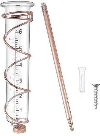 Pluviomètre Extérieur Jardin,Pluviomètres en Verre Avec Piquet en Métal,Pluviomètre en Verre 17 échelles Transparentes Pluviomètre de Jardin Station Météo Verre Doseur pour Jardin Extérieur Patio