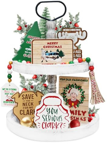 National Lampoon's Christmas Vacation Decorations, Funny Christmas Vacation Tiered Tray Decor, Rustic Wooden Bead Garland, Farmhouse Table Coat Decor, Griswold Christmas Vacation Merchandise Gifts