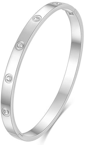 Tidefire Edelstahl Kristall Zirkonia Armbänder 18K Gold Plattiert Damen Armband Titanium Stahl Armreif (084 Silber)