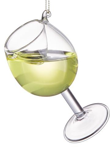 BUTLERS Weihnachtskugel Weißweinglas Glas - HANG ON - Aufhängung | Farbe Gelb - 6x9 cm - Baumkugel für Tannenbaum & Weihnachtsbaum - Weihnachtsbaumschmuck für Zweig & Dekozweig
