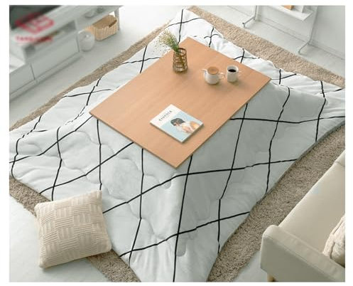 Kotatsu, 5er Set multifunktionale niedrige Tische aus Massivholz, Niedriger Tisch+Bettdecke+Bodenkissen+Heizung, Geeignet für Schlafzimmer Wohnzimmer de Heiztisch (S : 80x80x39cm)