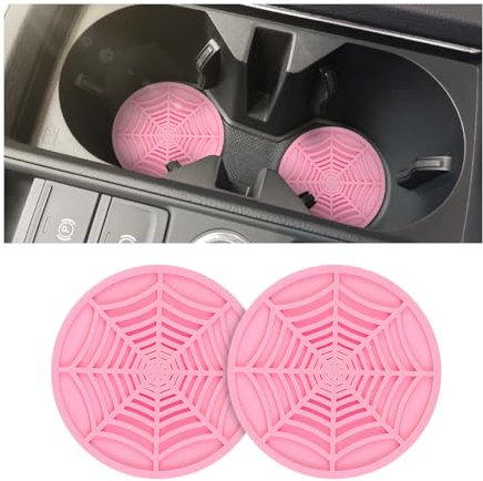 JNNJ 2 Pièces Porte-Gobelet PVC Véhicule, Voiture Universels Porte-Gobelet Tapis, Porte-Gobelets Antidérapant, Rond Porte-Gobelet Tapis De Voiture, Accessoires Décoration Intérieure Voiture(Rose)